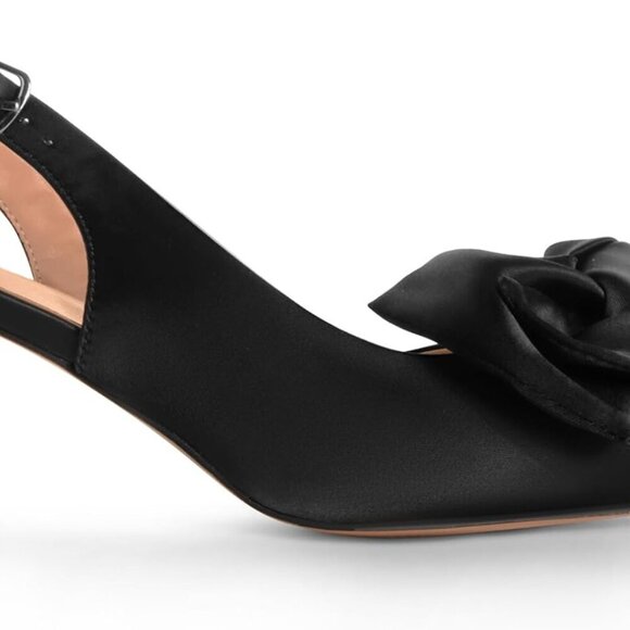Women’s Satin Kitten Heels Leather Inner Bow Slingback Pointed Toe - Picture 2 of 6